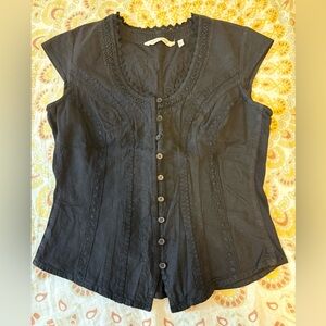 Soft Surroundings Black Fitted Cap Sleeve Blouse XS Petite